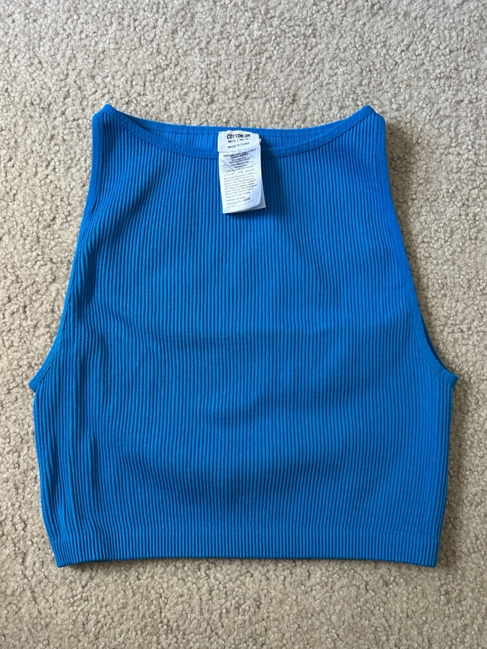 Cotton On Bright Blue Ribbed Cropped Tank
